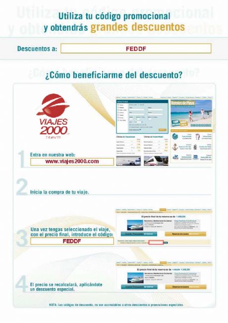 RESERVAS ON-LINE DE VIAJES 2000 OFRECE DESCUENTOS AL COLECTIVO DE ASOCIADOS FEDDF