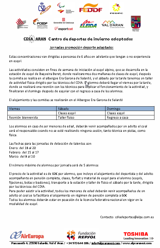 CONVOCATORIA DETECCI&Oacute;N DE TALENTOS EN DEPORTES DE INVIERNO