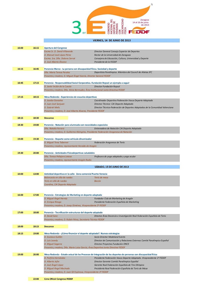 EL TERCER CONGRESO NACIONAL DE DEPORTES DE PERSONAS CON DISCAPACIDAD F&Iacute;SICA YA TIENE FORMA, LAS PONENCIAS Y MESAS REDONDAS SER&Aacute;N UNO DE LOS ACTOS M&Aacute;S DETACADOS A DESARROLLAR EN ZARAGOZA LOS D&Iacute;AS 14 Y 15 DE JUNIO.