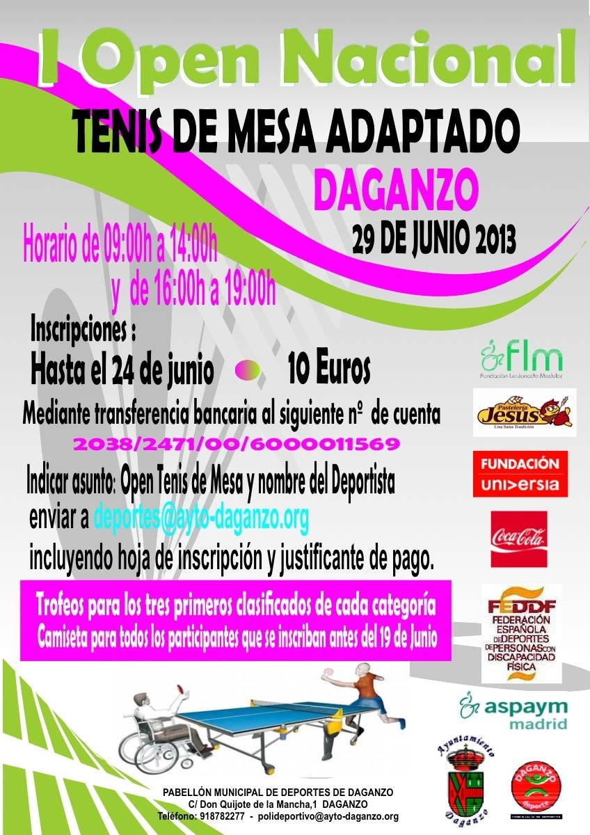 EL I OPEN NACIONAL DE TENIS DE MESA ADAPTADO SE CELEBRAR&Aacute; EL 29 DE JUNIO EN DAGANZO