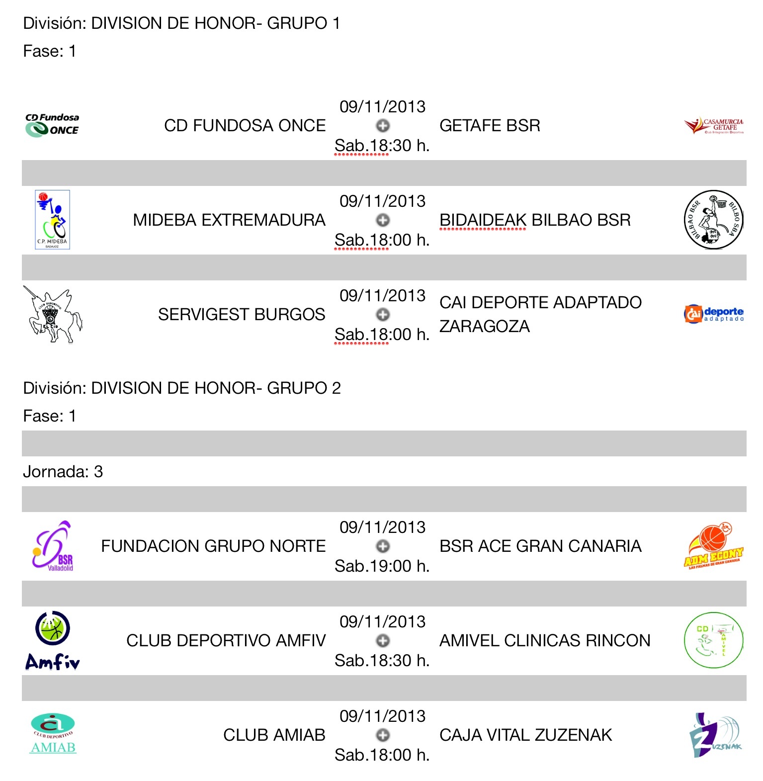 CALENDARIO DE LA JORNADA 3 - DIVISI&Oacute;N DE HONOR 