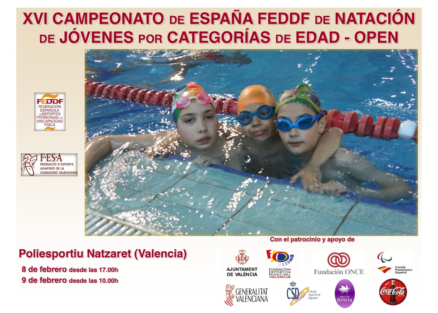  SUPERADAS LAS MAS ALTAS  EXPECTATIVAS DE PARTICIPACI&Oacute;N EN LOS  XVI CTOS DE ESPA&Ntilde;A - OPEN FEDDF DE NATACI&Oacute;N ADAPTADA POR CATEGOR&Iacute;AS DE EDAD, CON 117 INSCRITOS REPRESENTANDO A 23 ENTIDADES DEPORTIVAS, LA CITA SER&Aacute; EL 8 Y 9 DE FEBRERO EN VALENCIA.