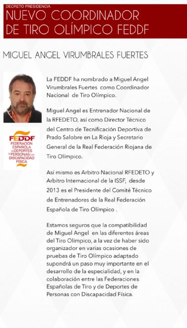 NUEVO COORDINADOR NACIONAL DE TIRO OL&Iacute;MPICO FEDDF- MIGUEL ANGEL VIRUMBRALES FUERTES