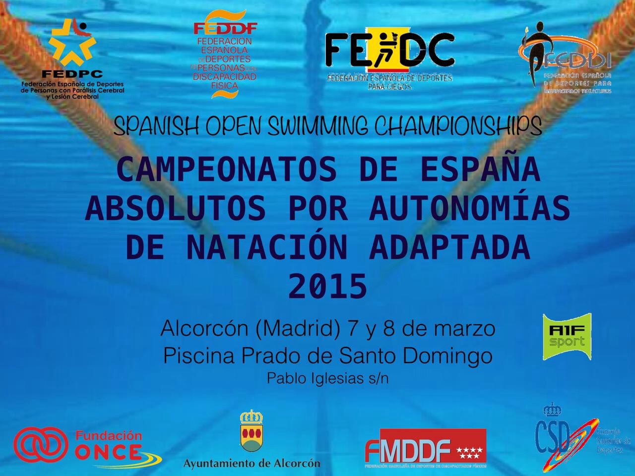 ESTE FIN DE SEMANA SE DISPUTA EN LA PISCINA PRADO DE SANTO DOMINGO DE ALCORC&Oacute;N, EL CAMPEONATO ABSOLUTO DE NATACI&Oacute;N ADAPTADA POR COMUNIDADES AUT&Oacute;NOMAS CON LA PARTICIPACI&Oacute;N CERCANA A 300 NADADORES PROCEDENTES DE VARIOS PA&Iacute;SES.