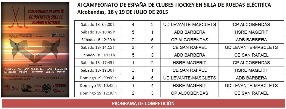 Informamos del programa de competici&oacute;n de los pr&oacute;ximos Campeonatos de Espa&ntilde;a de Clubes de Hockey.s.r.e. Alcobendas 2015