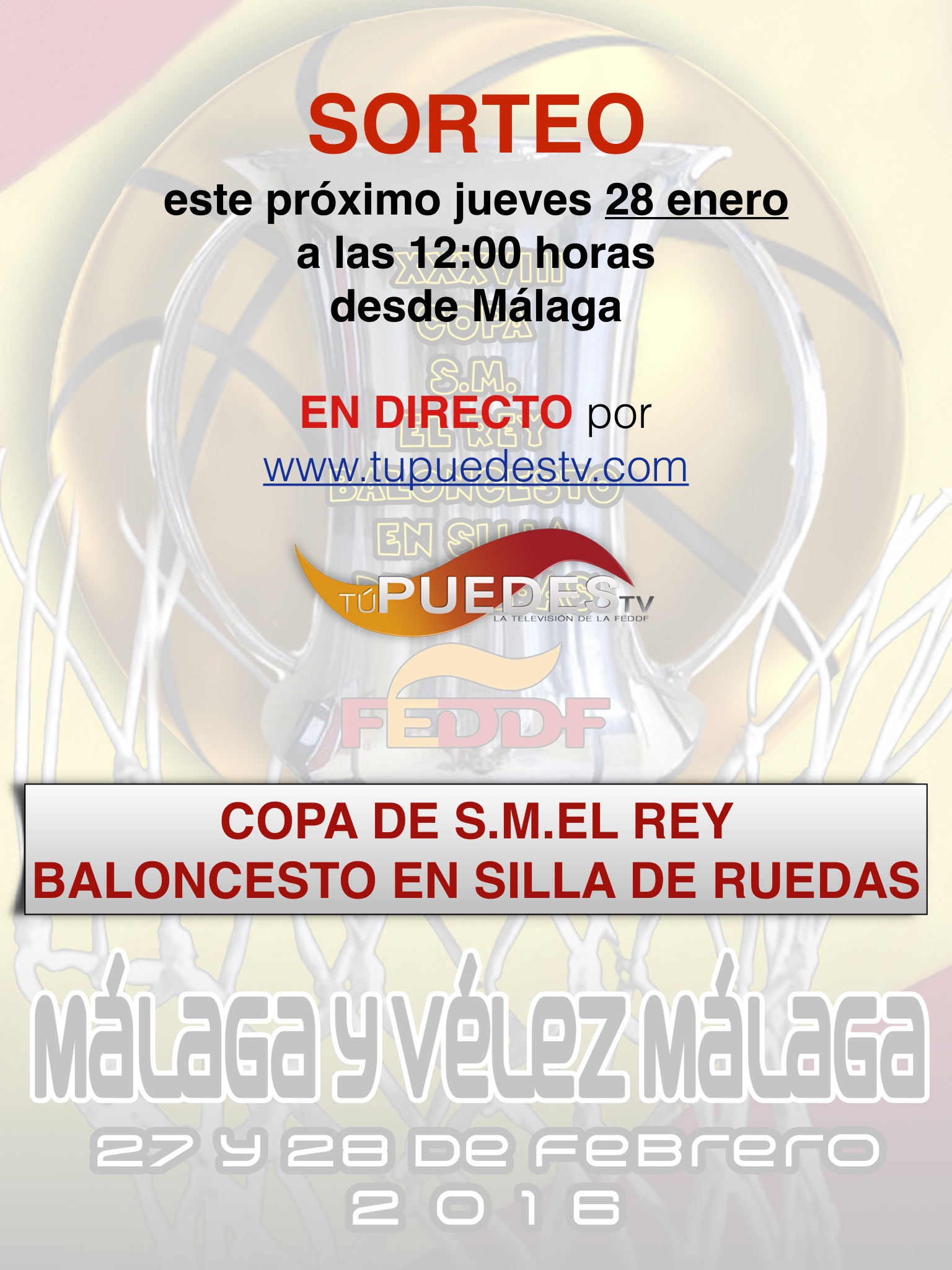 Este jueves se realizar&aacute; el sorteo de la XXXVIII COPA DE S.M EL REY DE BALONCESTO EN SILLA DE RUEDAS en directo a trav&eacute;s de TU PUEDESTV