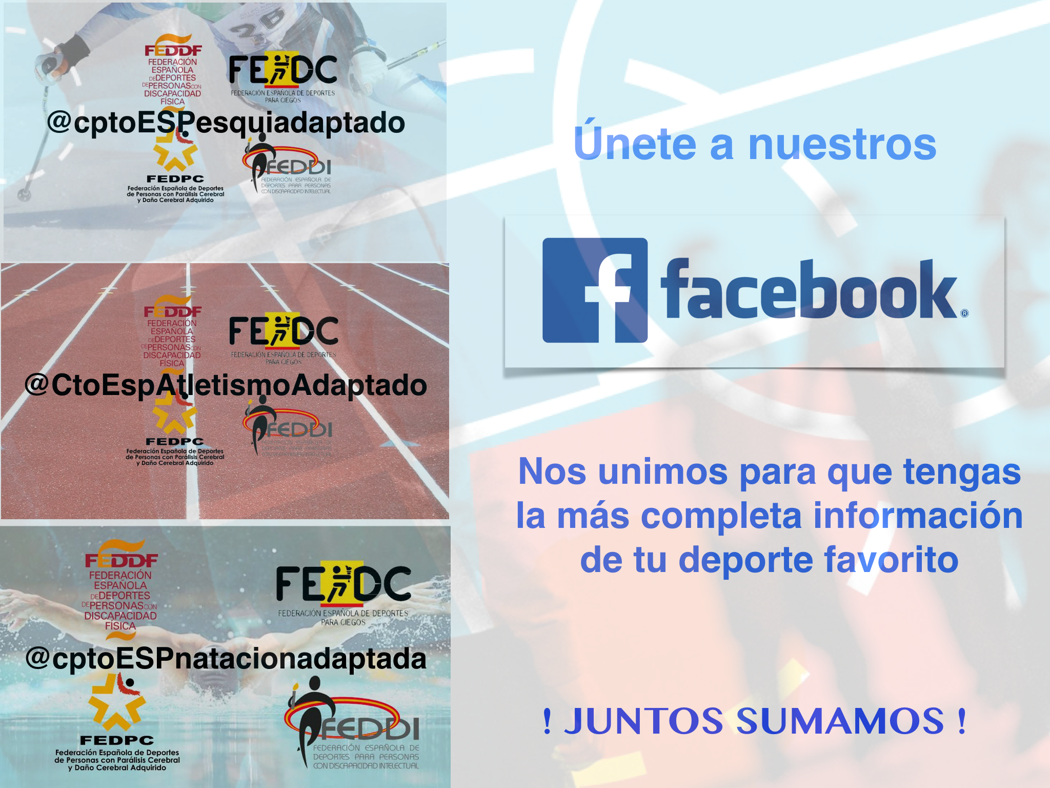 Las Federaciones Nacionales de Deporte Adaptado se unen para que est&eacute;s m&aacute;s y mejor informado en sus campeonatos nacionales
