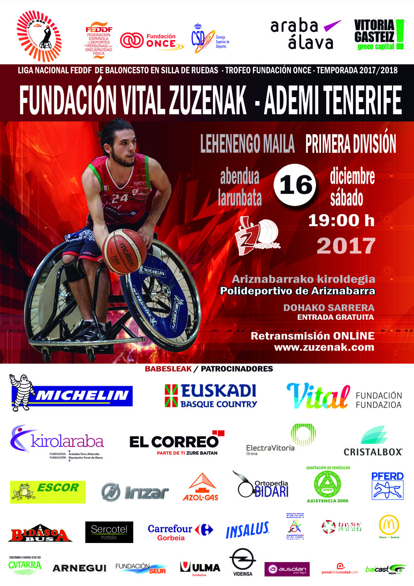 El Fundaci&oacute;n Vital Zuzenak recibe al colista Ademi Tenerife para cerrar el a&ntilde;o