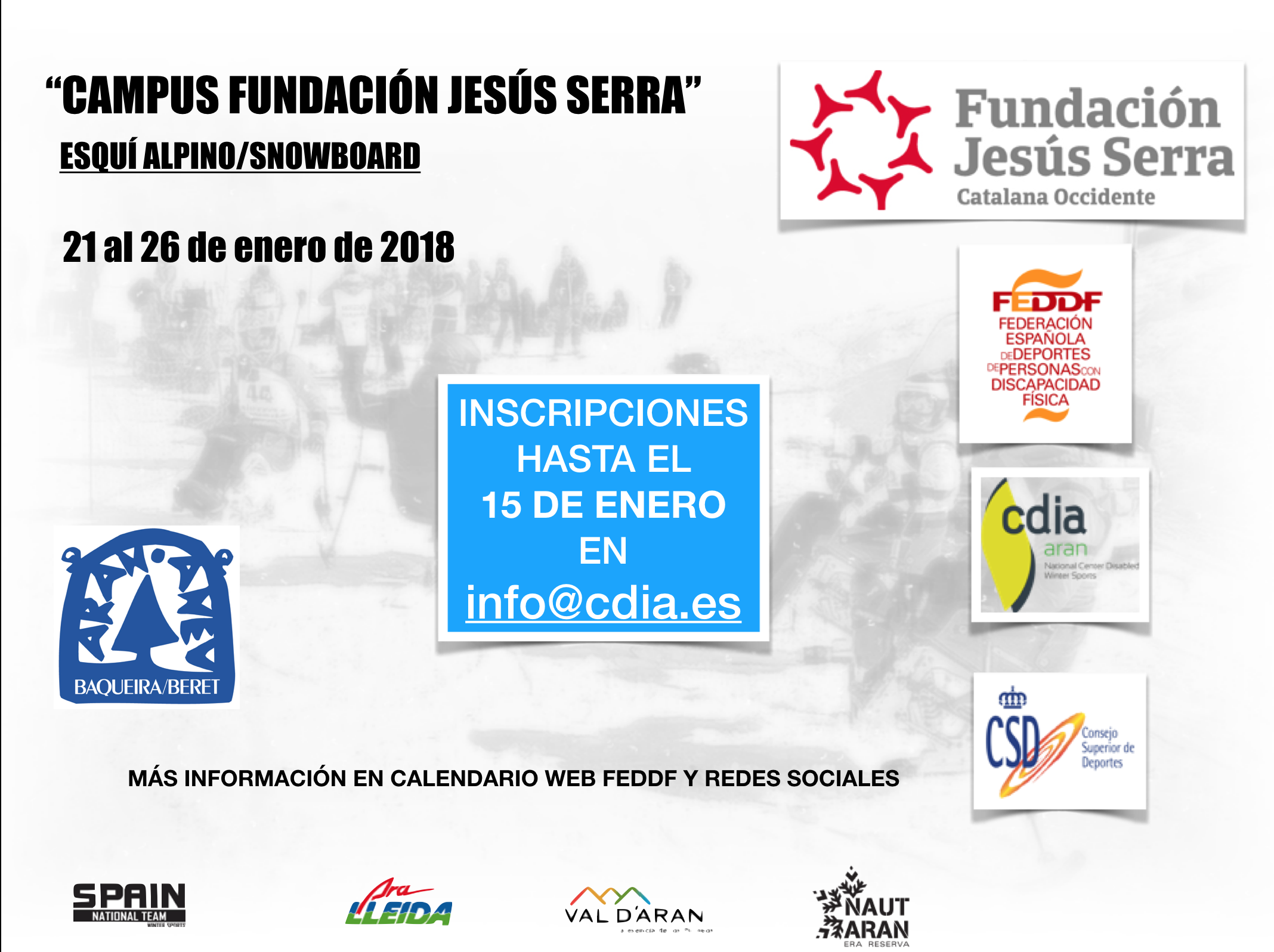 CAMPUS FUNDACI&Oacute;N JES&Uacute;S SERRA de esqu&iacute; alpino y snowboard adaptado 2018