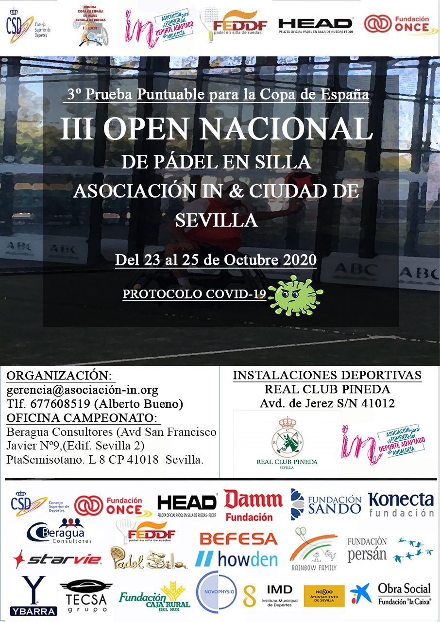 PADEL - LISTADO PROVISIONAL - 3&ordf; PRUEBA COPA DE ESPA&Ntilde;A - III OPEN NACIONAL DE PADEL EN SILLA ASOCIACION IN 2020 - SEVILLA - OCT 2020