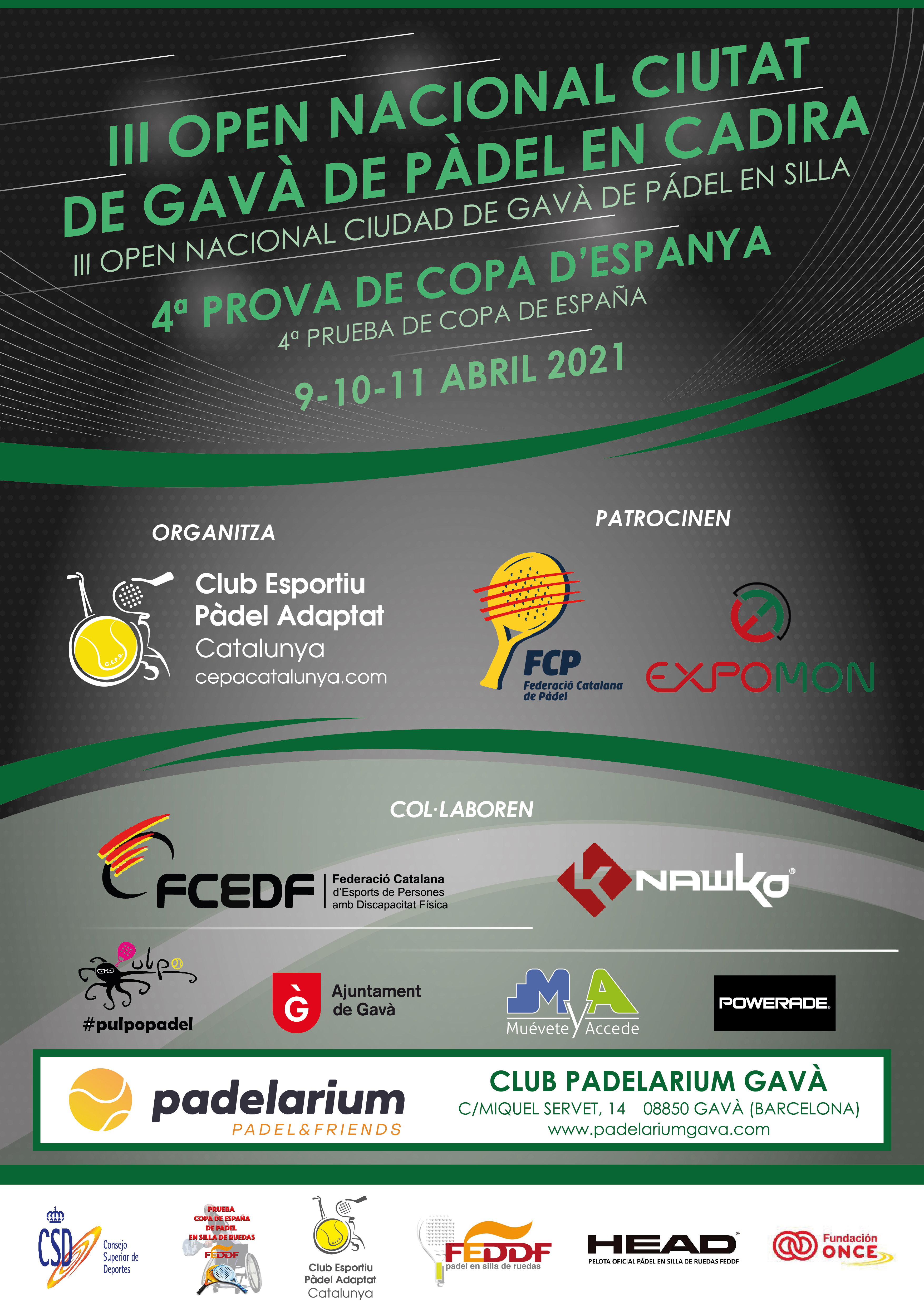 PADEL - LISTADO PROVISIONAL DE PAREJAS INSCRITAS - 4&ordf; PRUEBA COPA DE ESPA&Ntilde;A - GAVA - ABRIL 2021