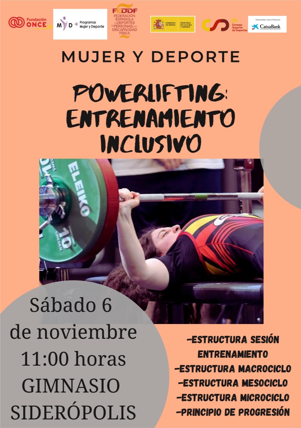 Entrenamiento inclusivo de powerlifting del programa Mujer y Deporte