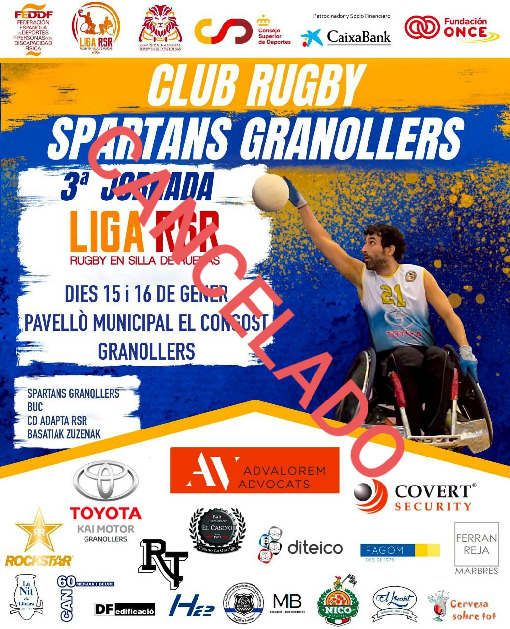 Cancelada la tercera jornada de la Liga de rugby en silla de ruedas