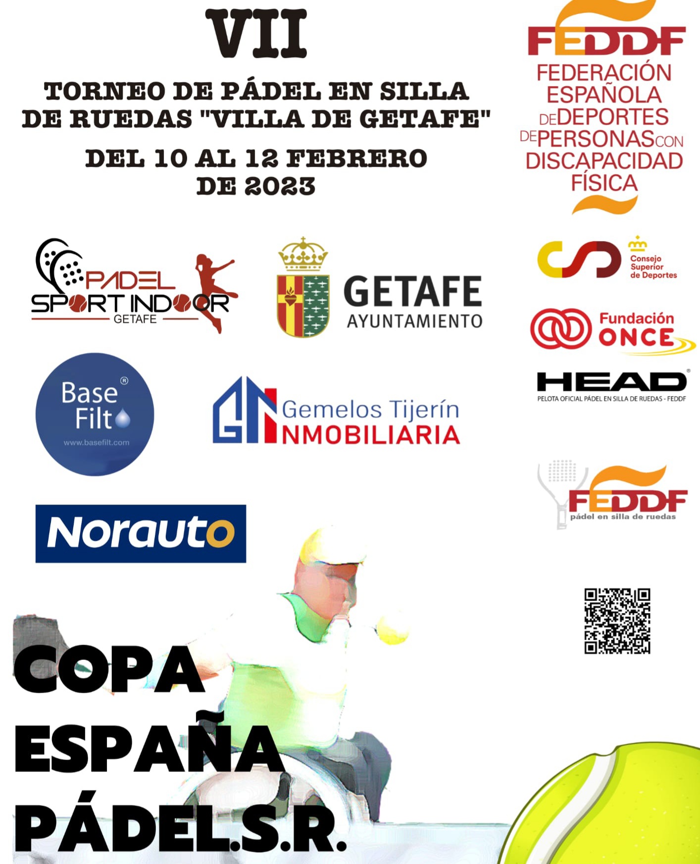 Listado definitivo de parejas para el VII Open Nacional de p&aacute;del en silla Villa de Getafe