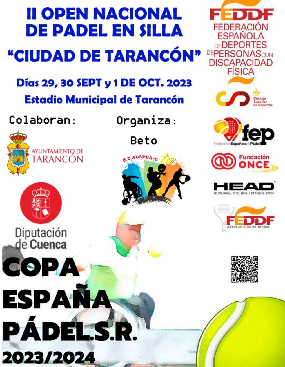 Listado de inscritos para el II Open Nacional de p&aacute;del en silla de ruedas Ciudad de Taranc&oacute;n