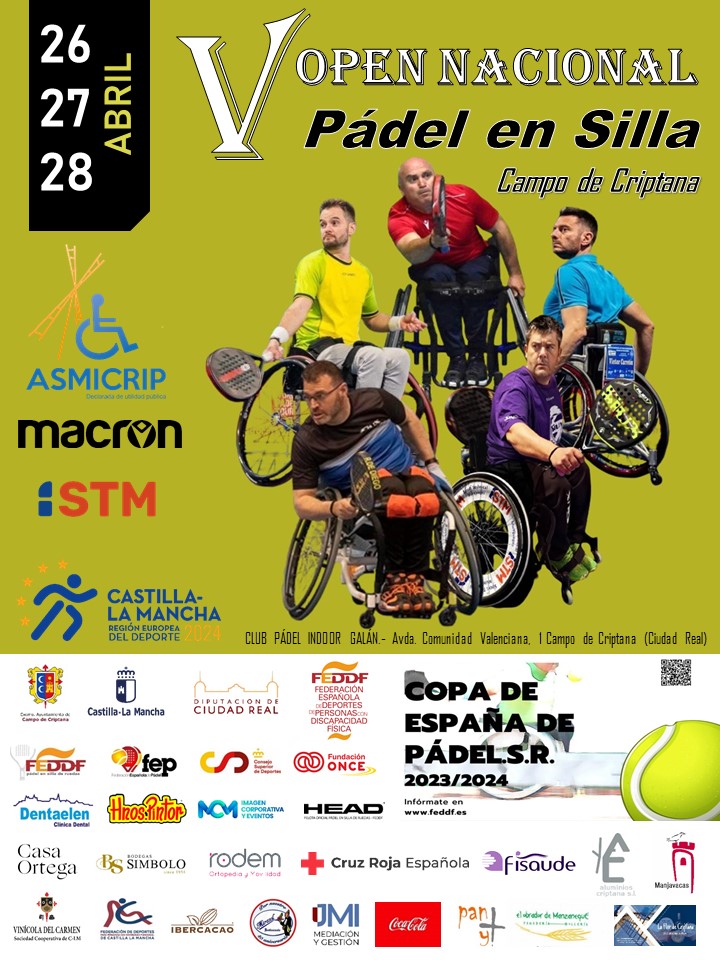 Listado de inscritos para el V Open Nacional de p&aacute;del en silla Campo de Criptana