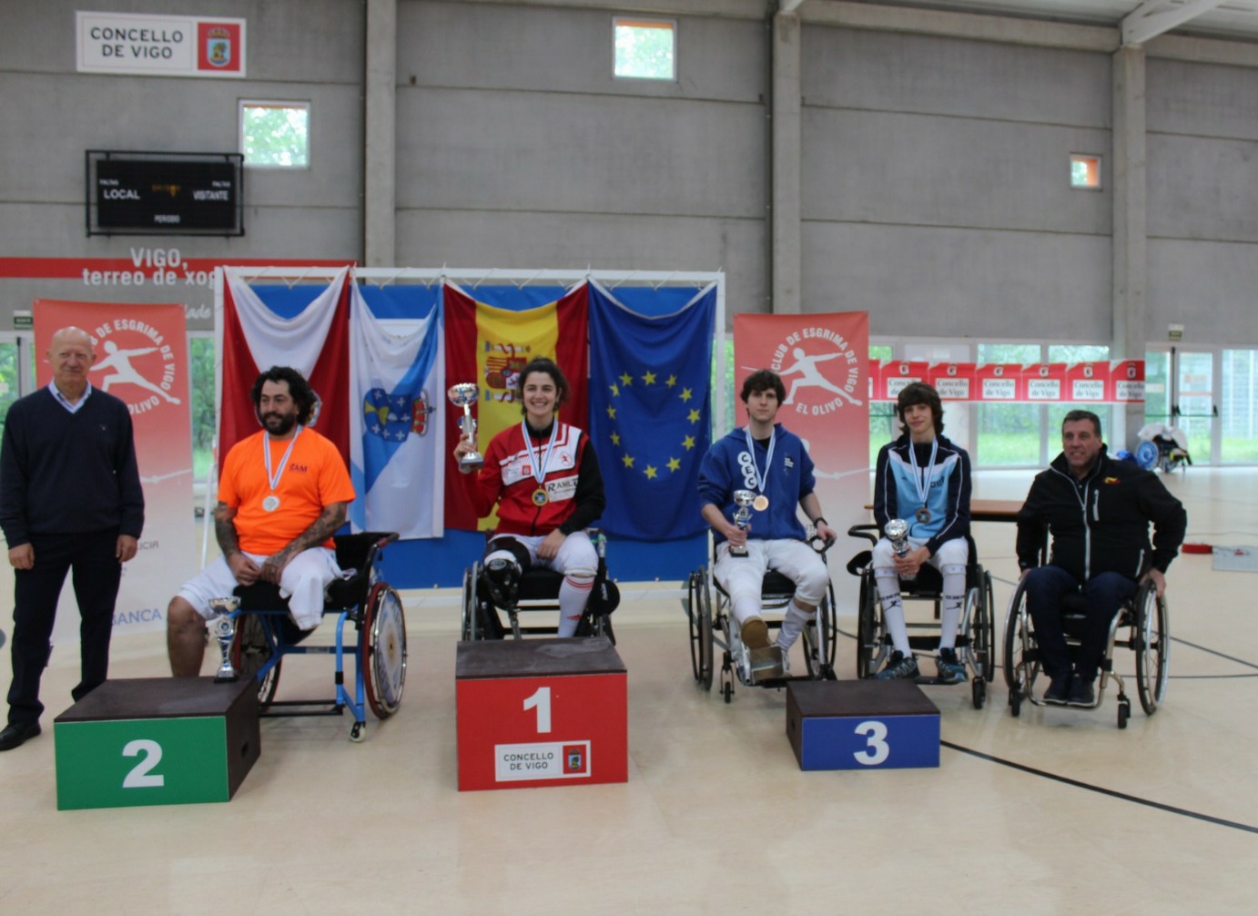 La selecci&oacute;n gallega, Judith Rodr&iacute;guez, Iago Fern&aacute;ndez y Alex Prior, campeones de Espa&ntilde;a de esgrima en silla de ruedas